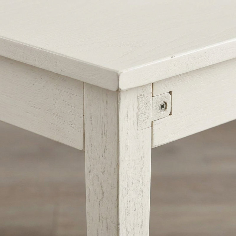 Ensemble de salle à manger rectangulaire 5 pièces en bois massif blanc lin : 4 chaises Parsons, 2 rallonges rabattables de 23 cm