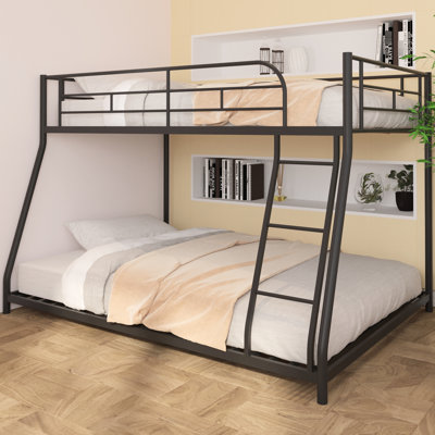 Lit superposé simple en métal avec couchette en métal - Conception, configuration intégrée et profil bas pour adultes en bois, arrangement confortable