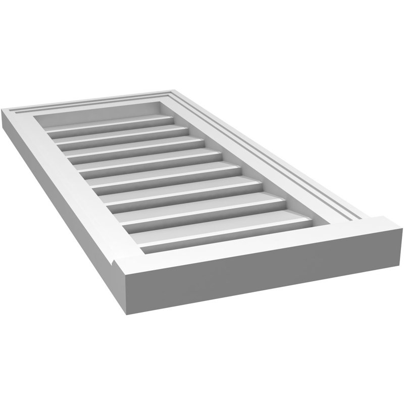 Évent à pignon fonctionnel en uréthane rectangulaire à fixation en surface, brun clair apprêté, H 30 po x l 14 po x P 2 po