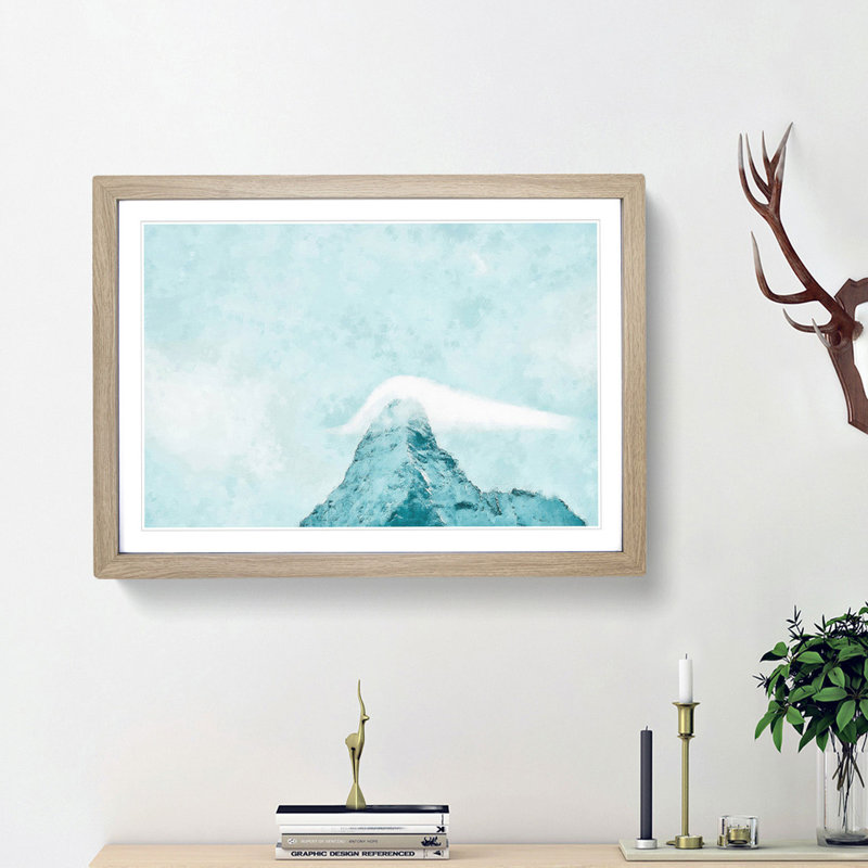 Mountain Summit - Picture Frame Graphic Art Print, Oak Framed, 33cm H x 45cm W x 2cm D