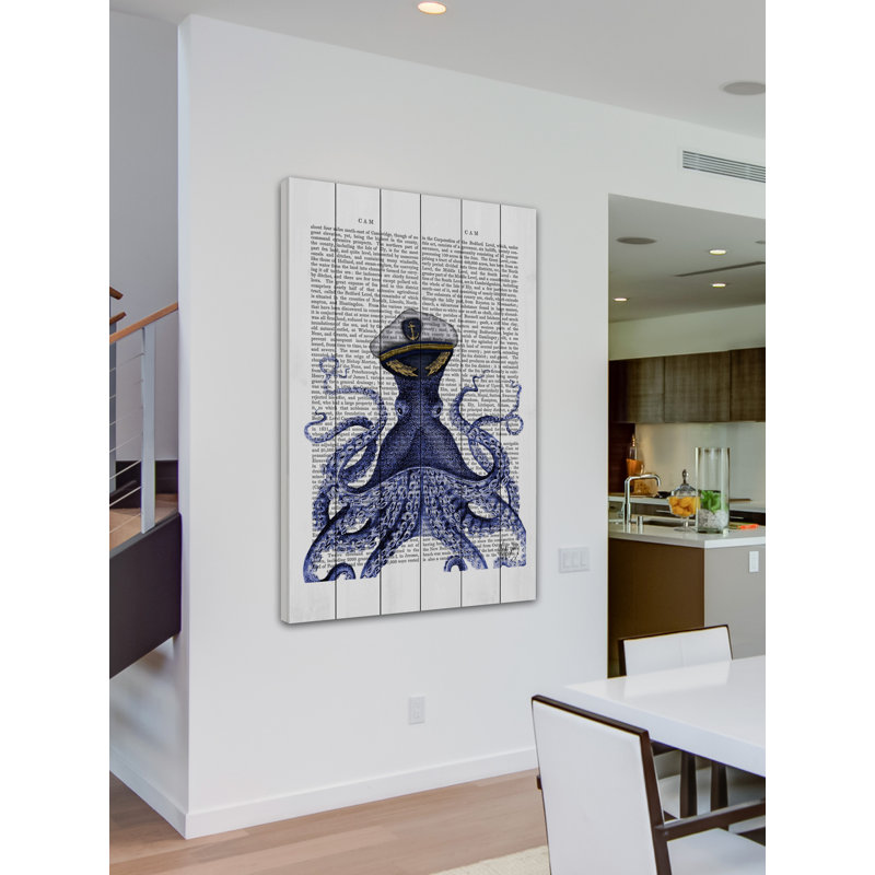 Captain Octopus - No Frame Print on Wood, 91cm H x 61cm W x 4cm D