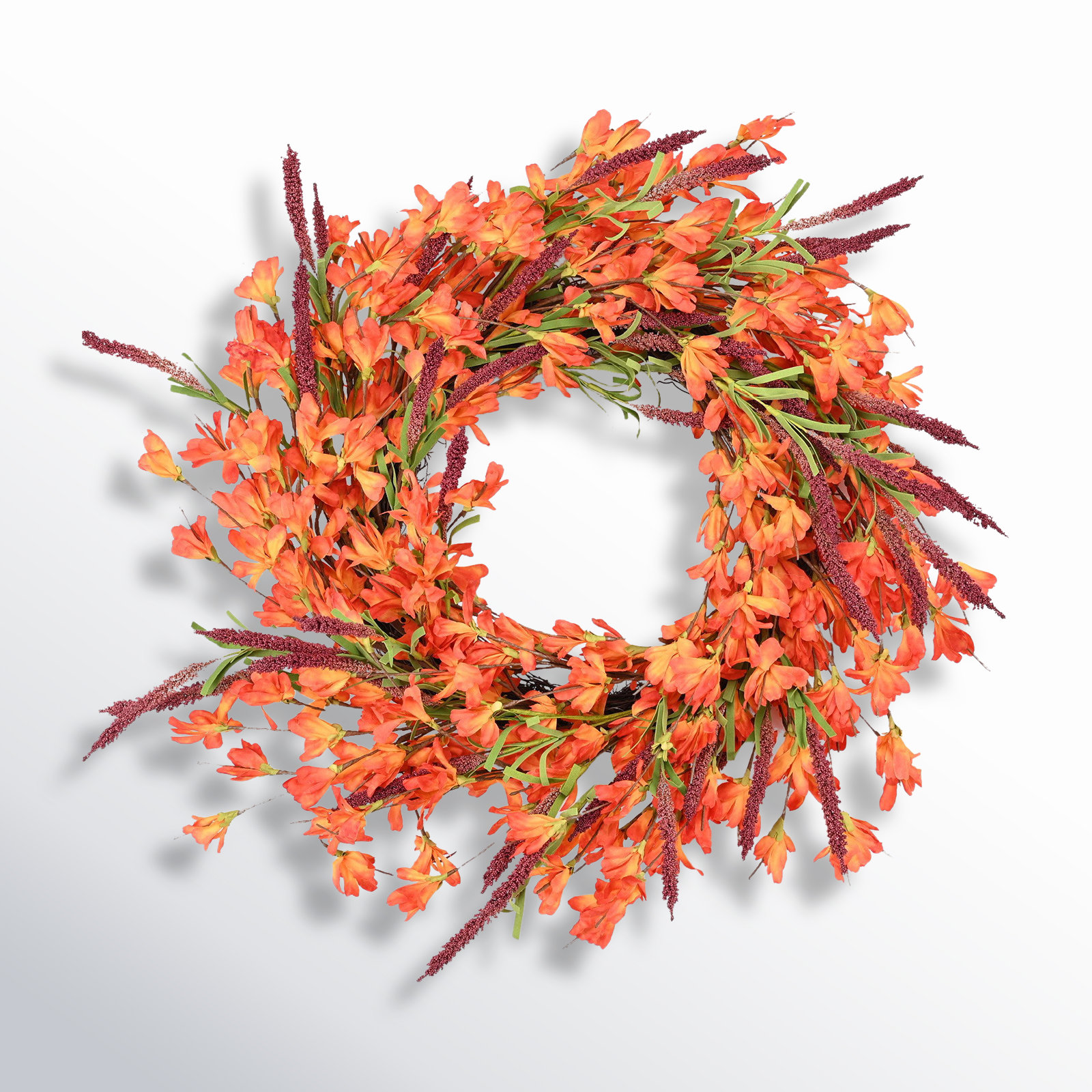 24" Handcrafted Forsythia Thanksgiving Wreath, Grape