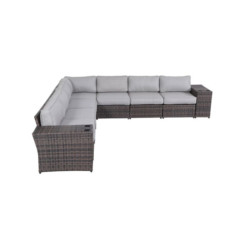 Ensemble de conversation modulaire 9 pièces avec coussins Biles, Espresso