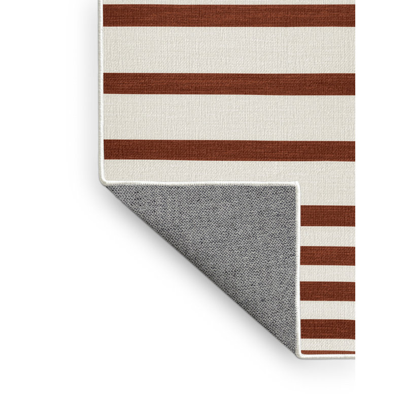 Tapis beige à rayures horizontales lavable à la machine, Carré 7 pi
