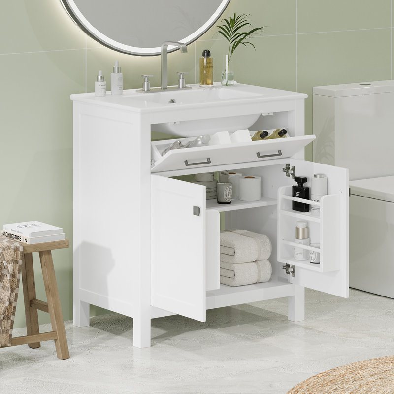 Meuble-lavabo de 30 pouces avec lavabo en céramique, Blanc / Blanc