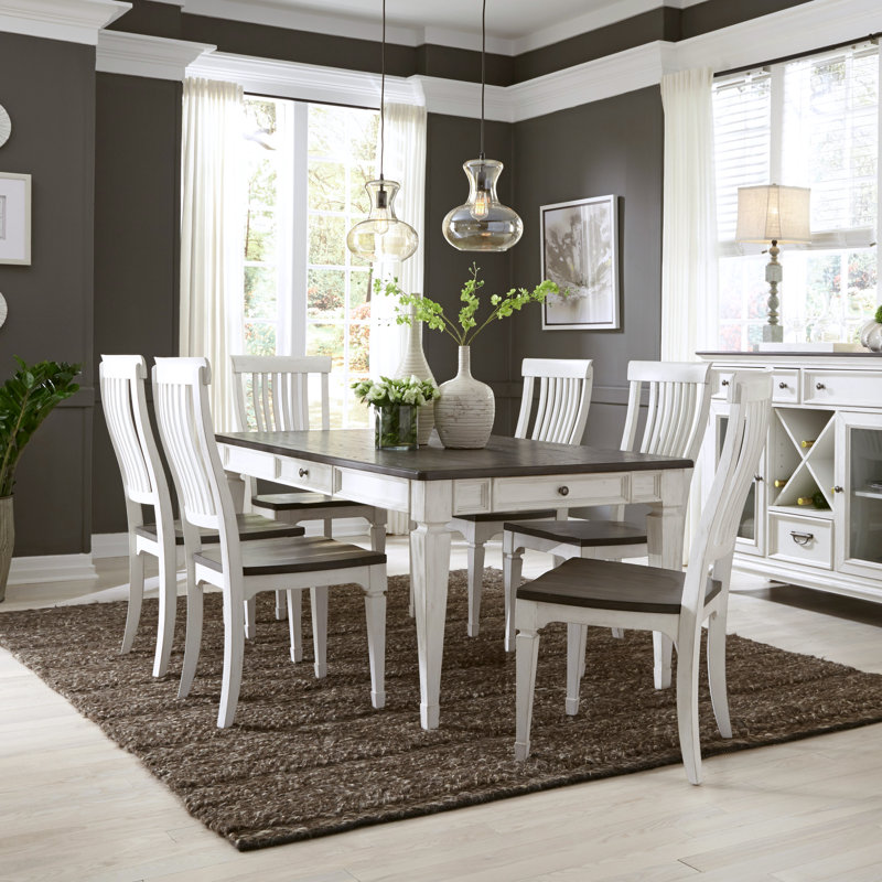Colburn 6 Person Rectangular Dining Table Set w/ Slat Back Side Chairs, 7 Pieces: Table, 6 Chairs