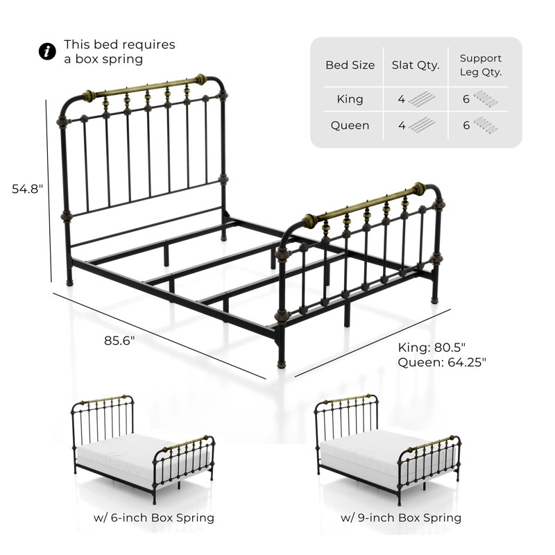 Stacie Metal Spindle Bed with Antique Gold Accents, King