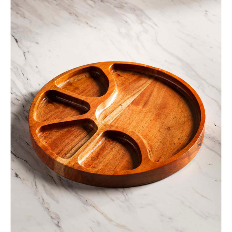 Plateau de service divisé en bois d'acacia sculpté