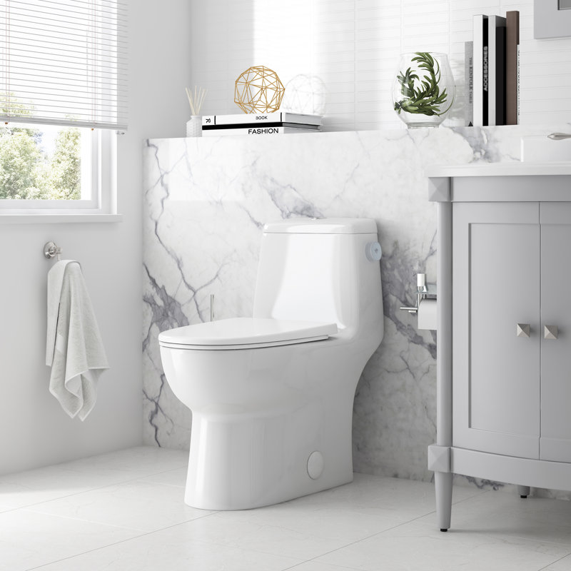 Toilette allongée une pièce à double chasse en blanc Jade avec capteur de chasse (siège inclus)