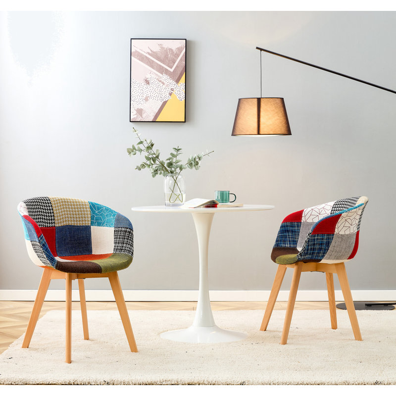 Fauteuil demi-tonneau l 15,74 po Kostiantyn avec siège patchwork, chaise de salle à manger pour la salle à manger