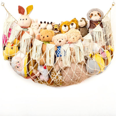 Stuffed Animal Hammock Net with Lights - Big Wall Hanging Stuffed Animal Storage,White