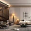 Beige-blanc + lin brun + lampes sur pied de forme libre en bois massif