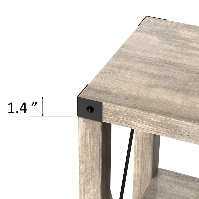 Console Darletha avec tablettes de rangement à 3 niveaux, Gris délavé, H 31,5 po x l 47,2 po x P 11,8 po