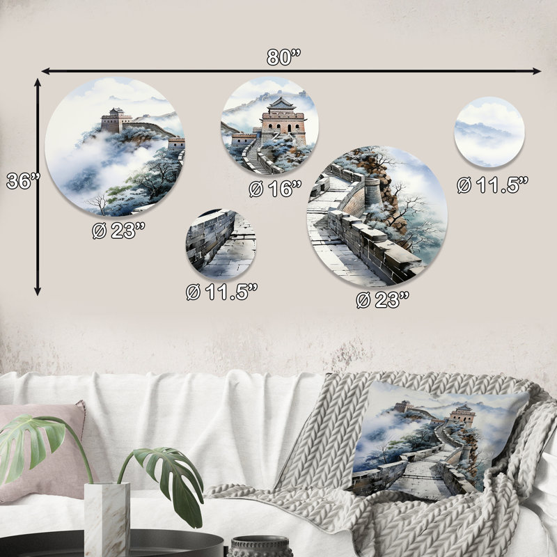 Grande muraille de Chine paysage II - ensemble d'art mural rond en porcelaine de Chine 5