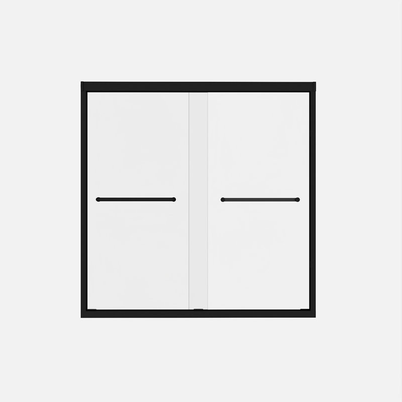 Matte Black Double Sliding Shower Door, 56-60 Inch W X 60 Inch H, 1/4 Inch Thick Tempered Glass With Explosion Proof Film, Stainless Steel Handle