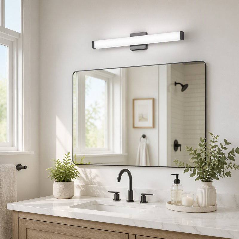 Lumière de meuble-lavabo noir - lumières de meuble-lavabo modernes de 25 pouces pour salle de bain - lumières de salle de bain 14W à DEL sur miroir blanc froid 6000K