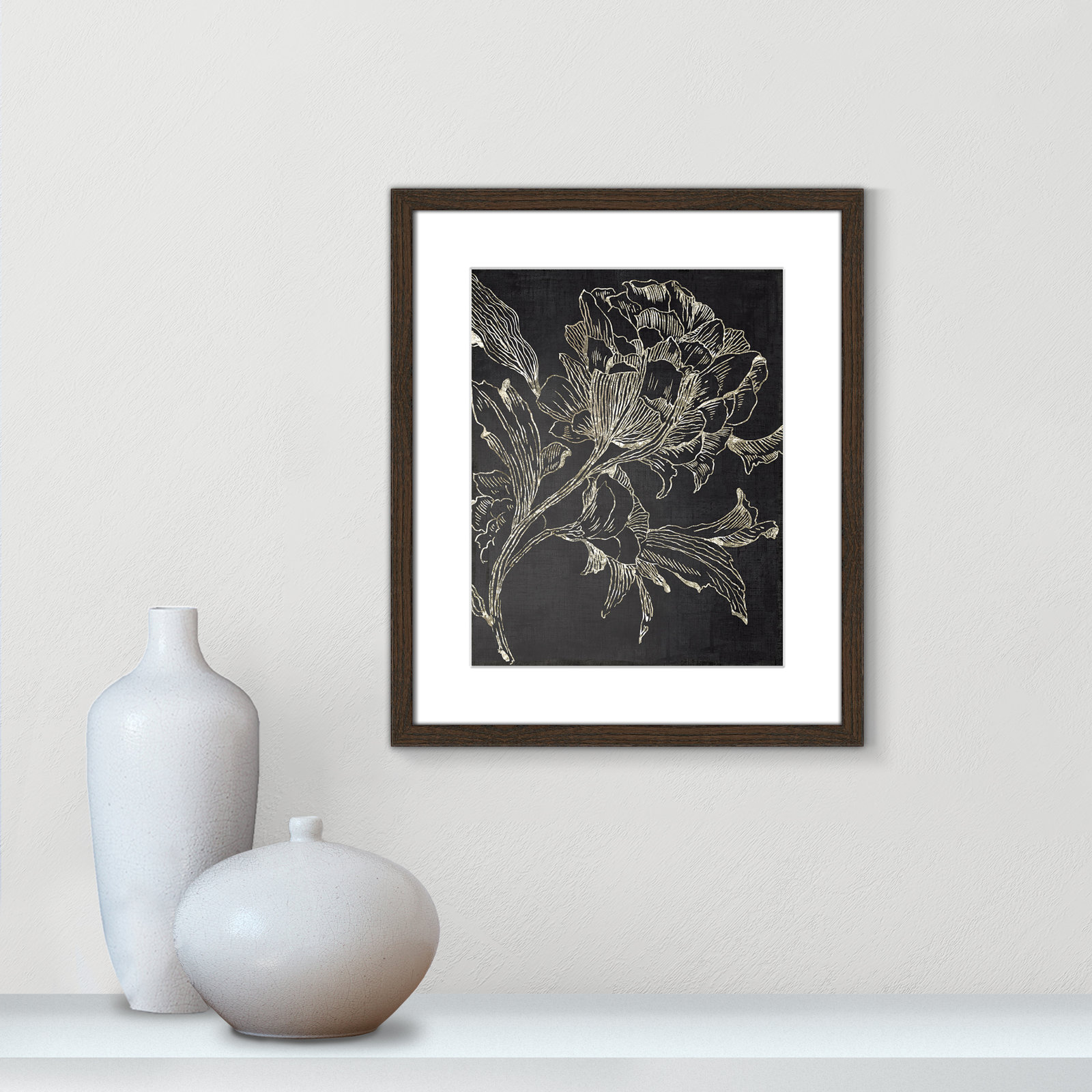 Golden Flower Folklore I by Asia Jensen - Picture Frame Graphic Art Print, 19" H x 16" W, Walnut Framed
