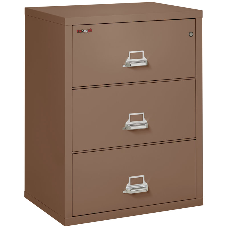 Classeur vertical à 3 tiroirs ignifuge, Brun clair, Serrure à clé