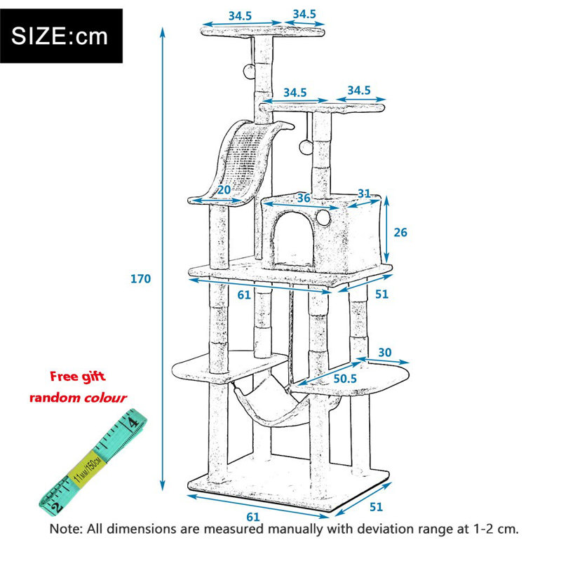 Abernathy 170cm H Cat Tree, Grey