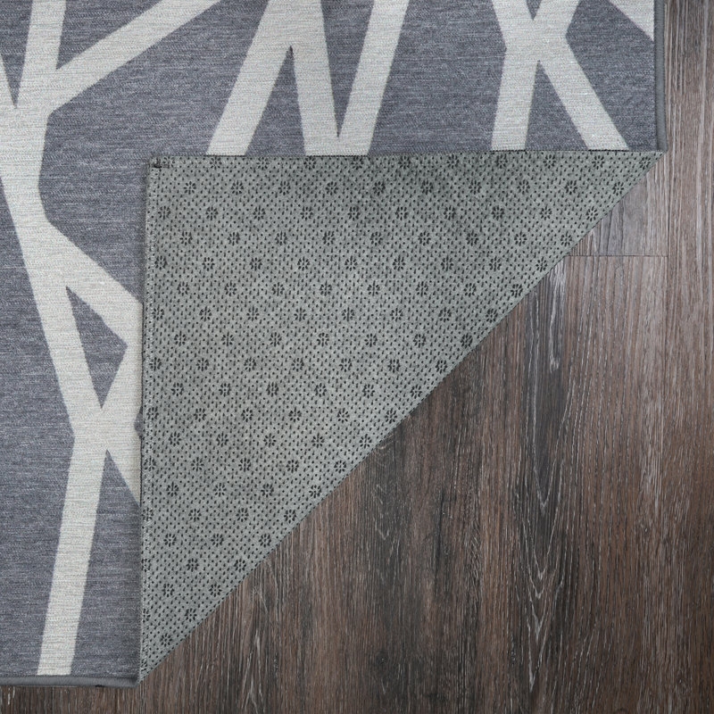 Intersections Slate Grey Washable Rug, Rectangle 3' x 5'