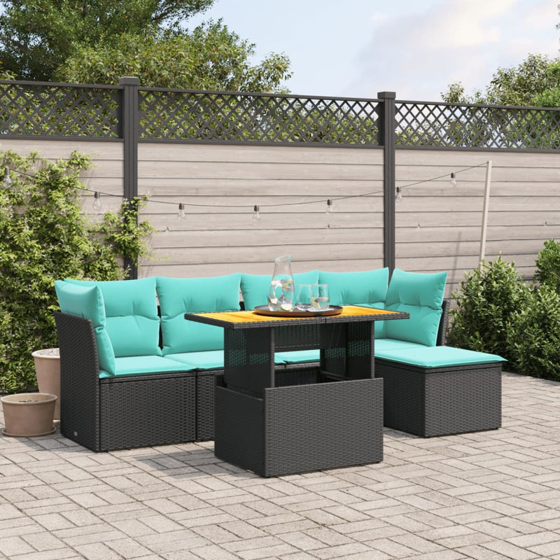 Ensemble de canapés de patio 6 pièces avec coussins en rotin noir