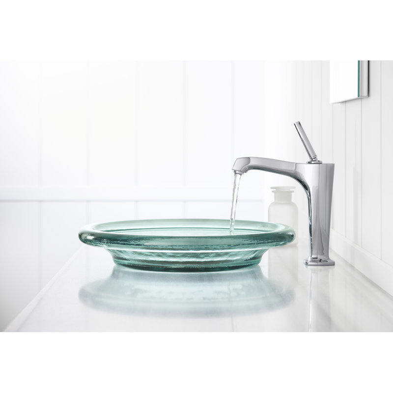 Spun Glass ARTIST EDITIONS Oval Faceted Glass Bathroom Vessel Sink, Translucent Dew