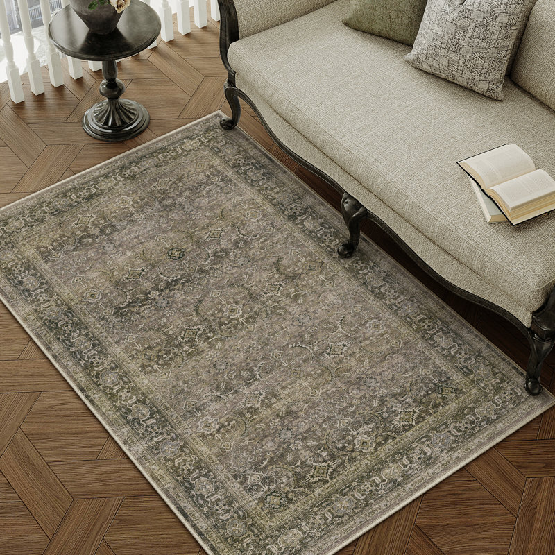 Tapis à motif floral rétro élégant gris / brun Luthien, Rectangle 4pi x 6 pi
