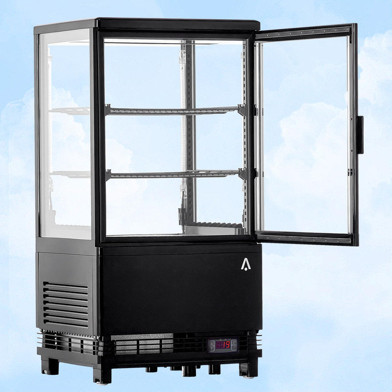 Commercial Countertop Pastry Display Refrigerator - 2.0 Cu Ft Bakery Showcase with LED Lighting, Air Cooling System, Rear Sliding Doors, Adjustable Shelves for Cake, Dessert, Cafe, Restaurant