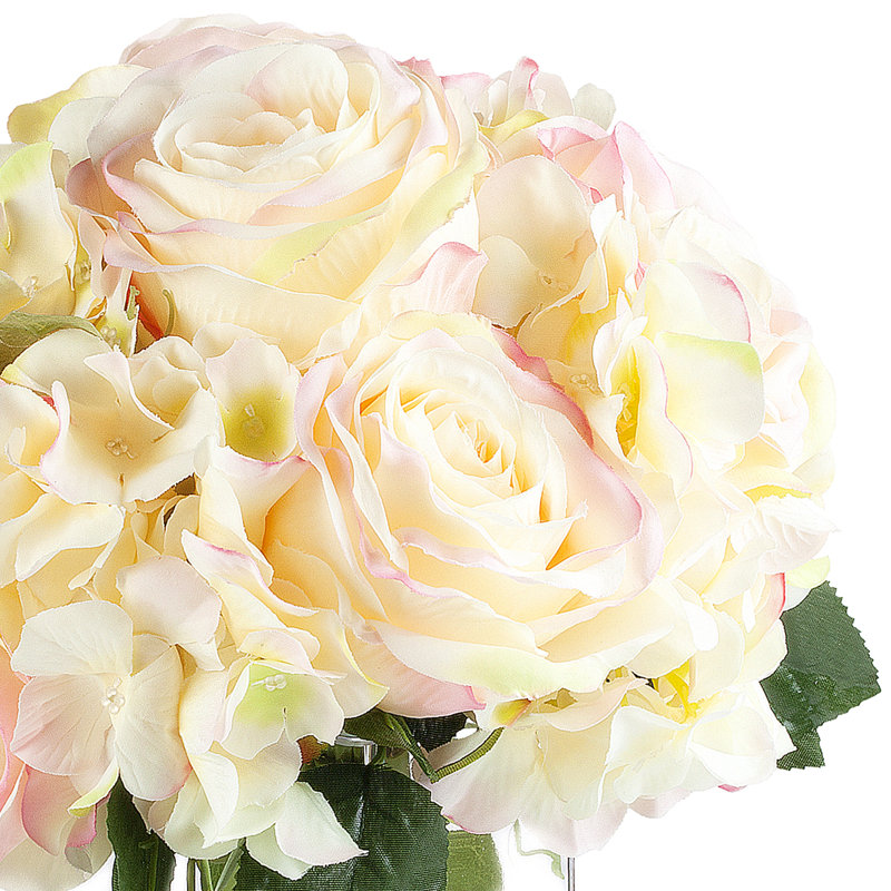 Agencement de roses et d’hortensias à motif floral en vase, Rosé