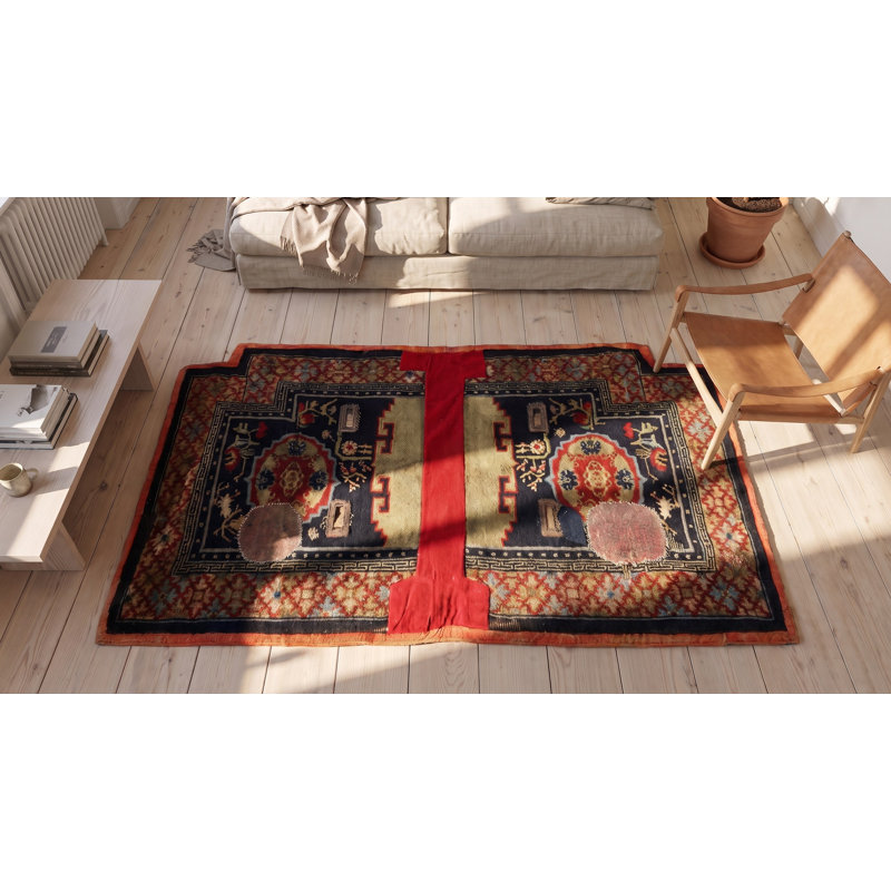 Antique Chinese Wool Pile Hand Knotted Saddle Horse Cover Rug