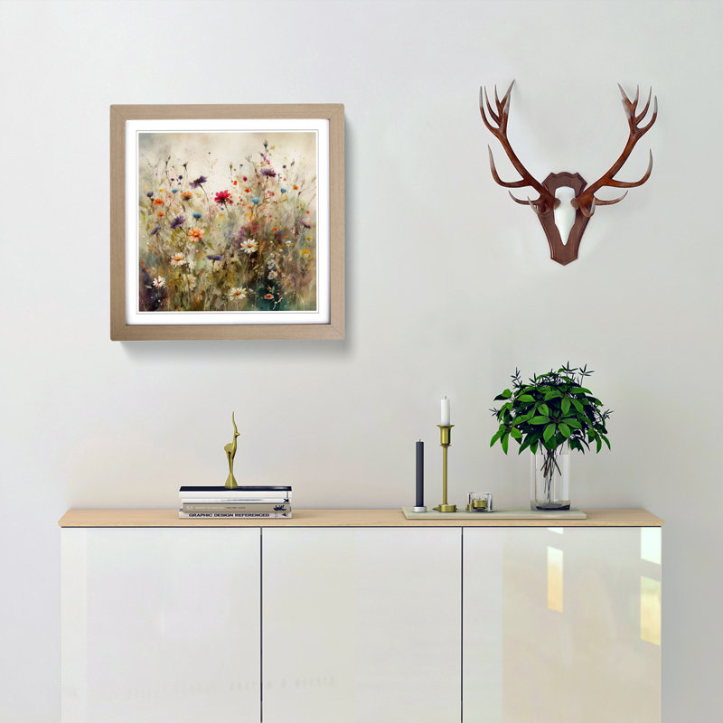 Meadow Floral Art - Framed Print, Oak