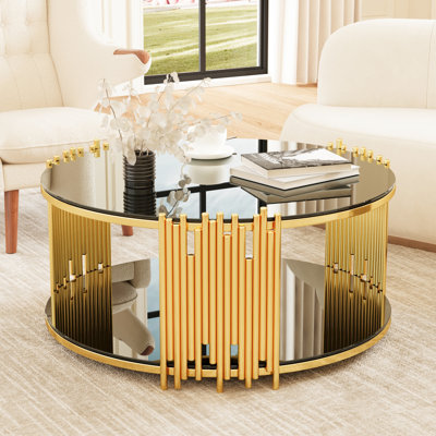 Table basse en verre noir avec cadre solide en acier inoxydable pour la base supérieure trempée du salon