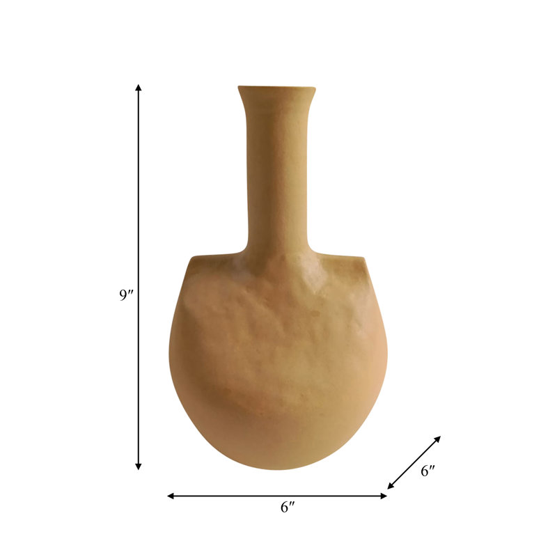 Boho Stoneware Vase with Handcrafted Texture 9" Tall Yellow Finish for Home Office Bedroom or Living Room Decor.
