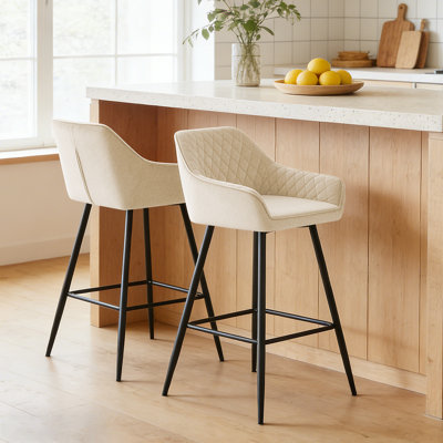 Velvet/Suede Upholstered Bar Stools with Armrests & Diamond Tufting