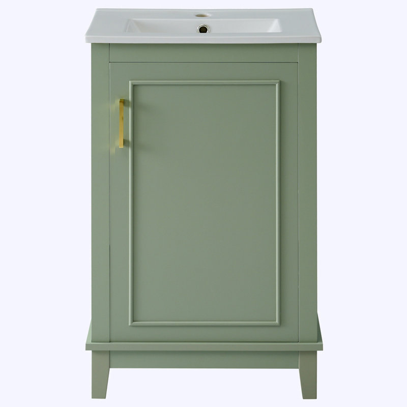 Petit meuble-lavabo moderne avec lavabo en céramique, Vert, Doré