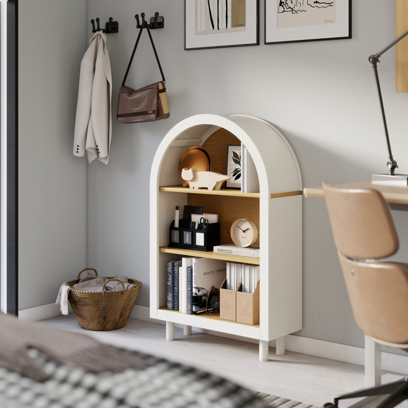Armoire de rangement arquée avec tablettes ouvertes