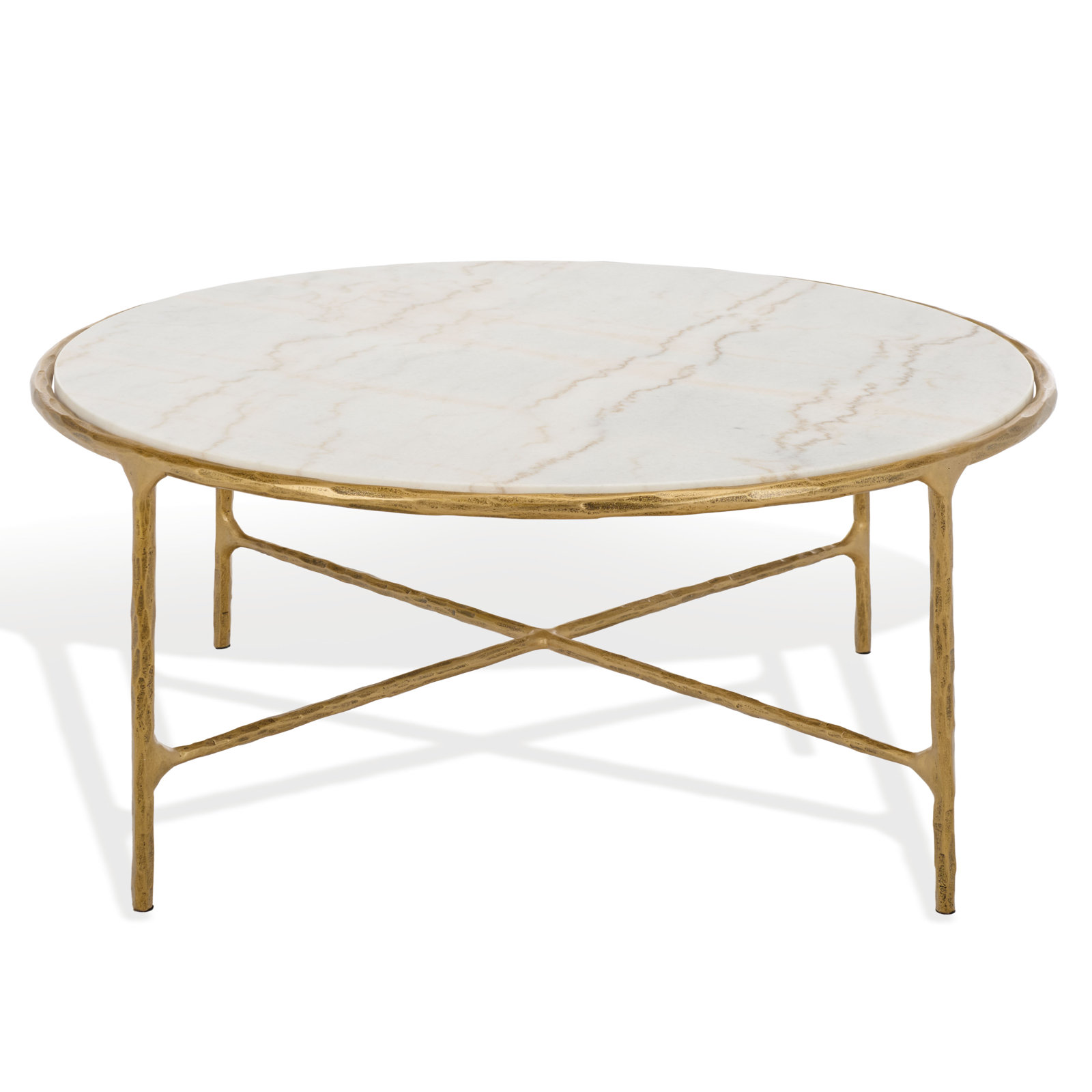 Evelynn 4 Legs Coffee Table, Brass, Marble, White Marble