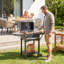 Barbecue au charbon avec 2 tables d'appoint, barbecue avec roues