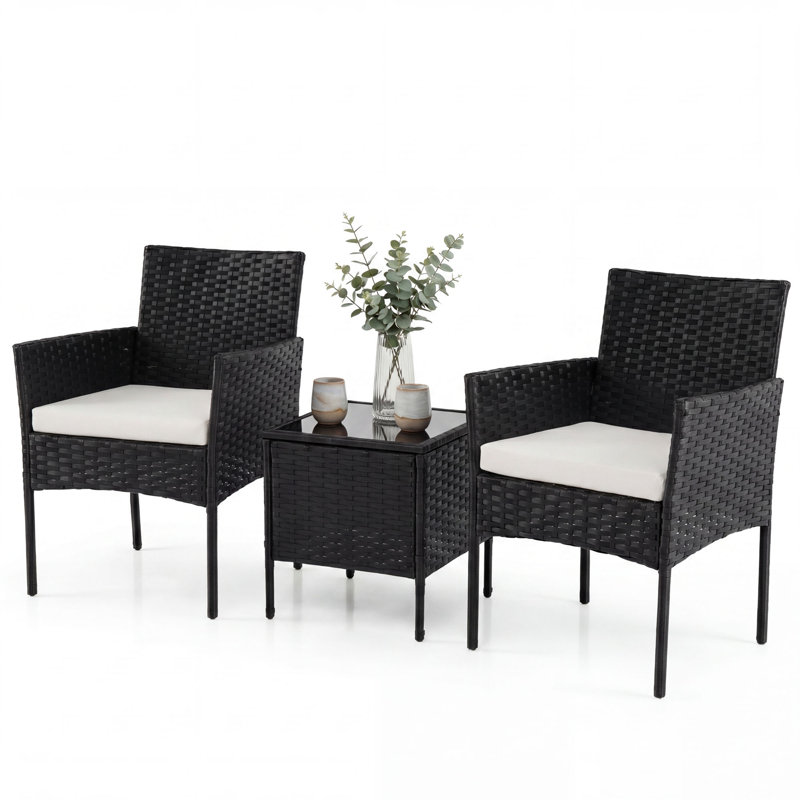 Garden Furniture Set 3-piece Rattan Balcony Furniture Set with Side Table