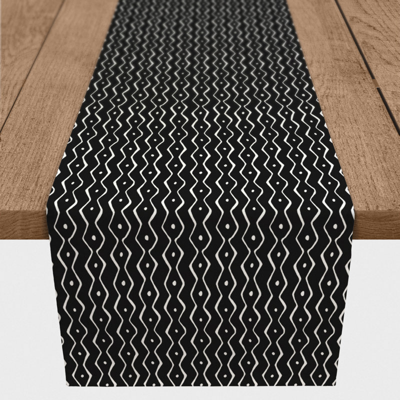 Koziol Geometric Table Runner, 72" L x 16" W, Black, Chevron