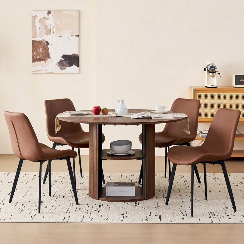 47" Round Dining Table For 4, Circle Kitchen Table With Shelf Storage For Dining Living Room, Home, Apartment, Brown, Brown
