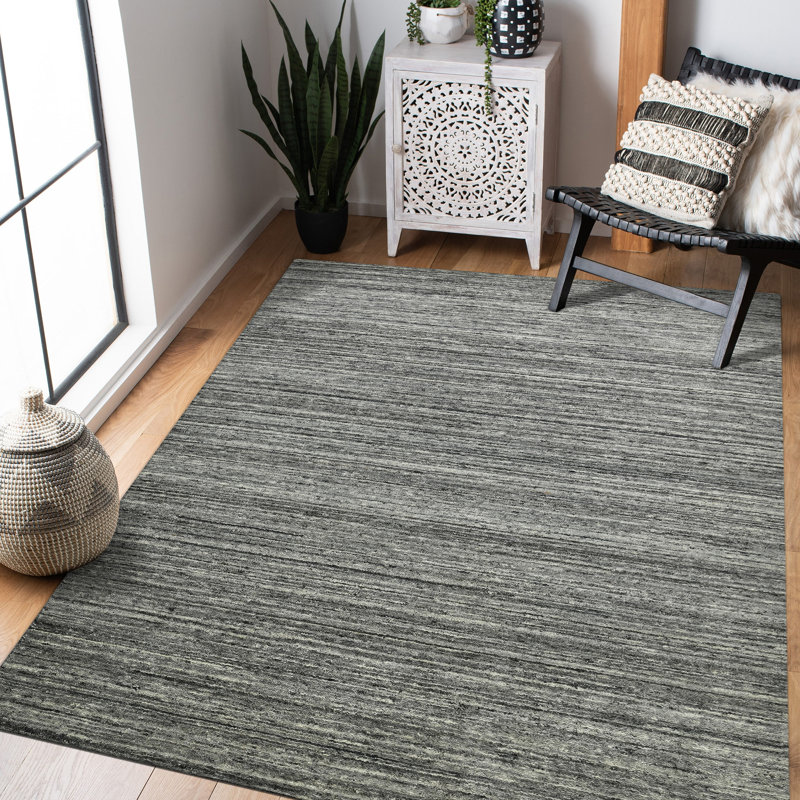 Tapis gris foncé en laine tissé à la main Holliman, Rectangle 12 pi x 15 pi