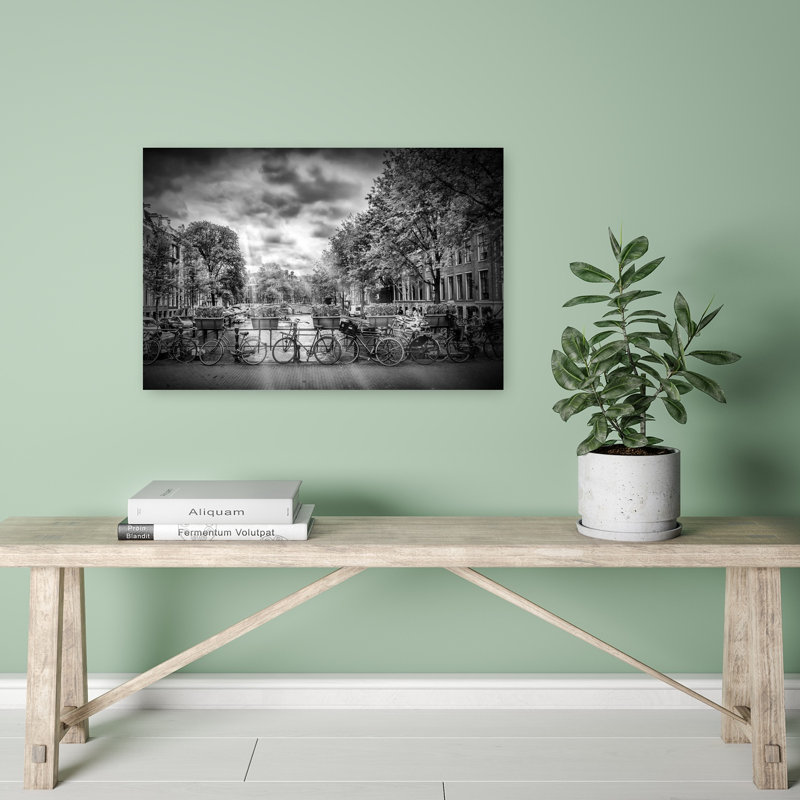 «Amsterdam Canal Bicyclcles», reproduction de tulipe contemporaine, art mural de la ville, 16" H x 24" W