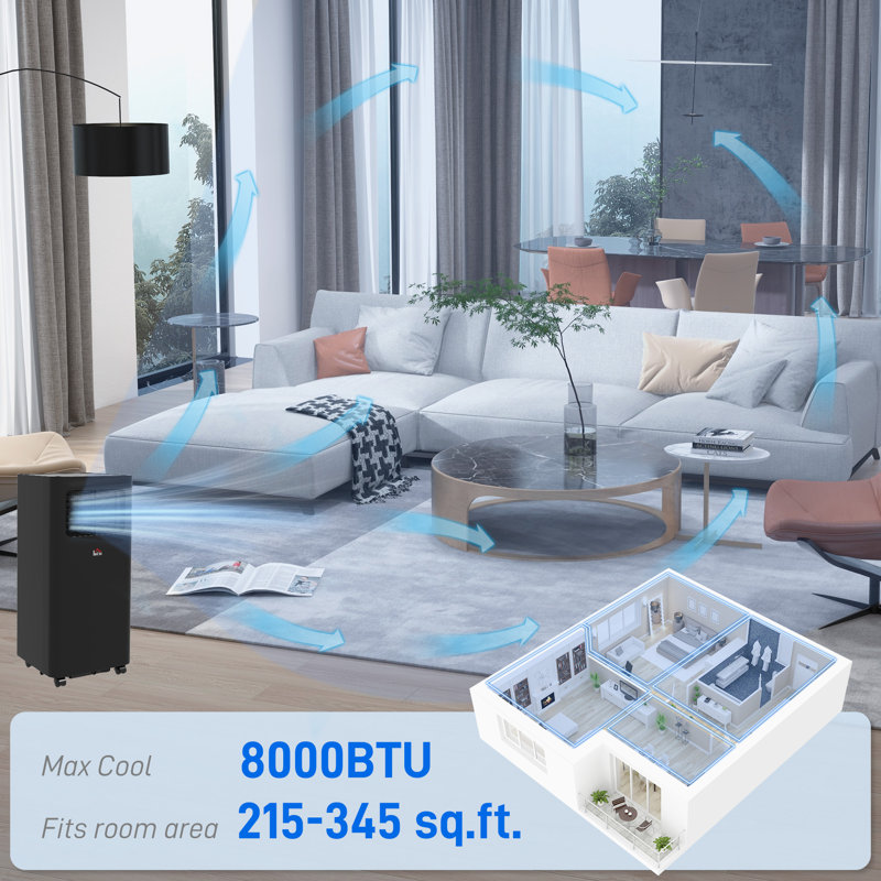 HomCom 8000 BTU Portable Air Conditioner for 345 Square Feet with Remote Included