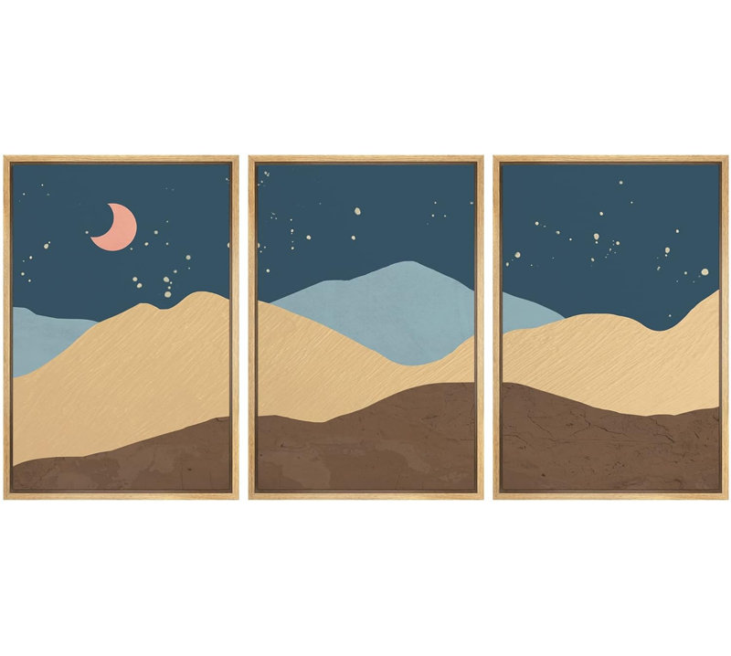 " Tan Blue & Brown Colour Block Mountains Nature Wilderness Modern Art Southwest Colourful Multicolor " 3 - Pieces, Naturel