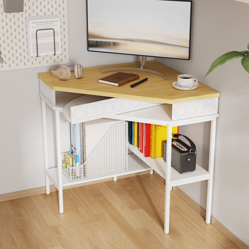 31.5'' Corner Desk With Half-Round Tray And Dual Shelves
