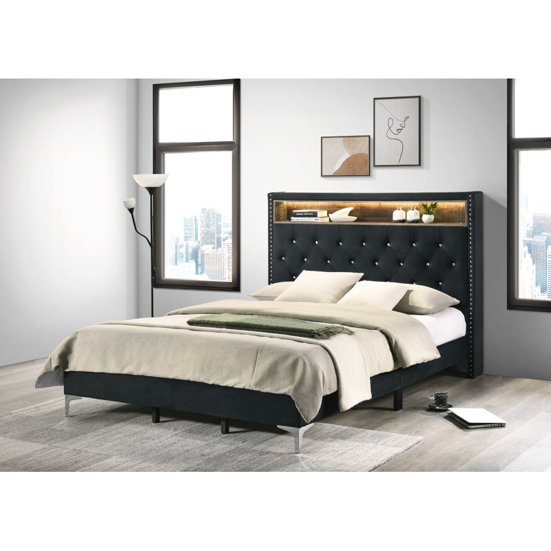 Javan Upholstered Storage Bed, Double (4'6), Black