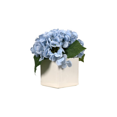 Blue Real-touch Hydrangeas In Square Ceramic Vase