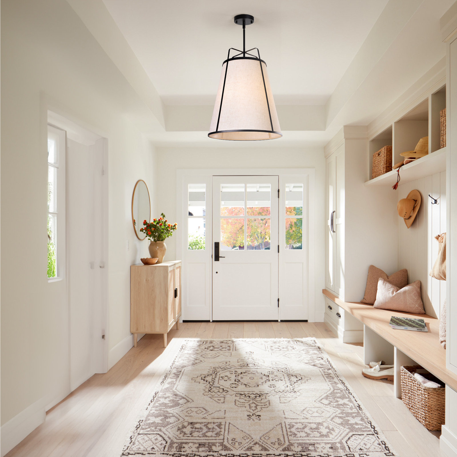 Dimmable Linen 3-Light Pendant, Matte Black