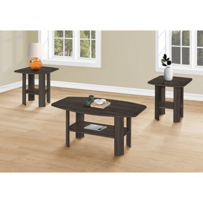 Ensemble de table, ensemble 3 pièces, café, bout, côté, accent, salon, stratifié brun, transitionnel